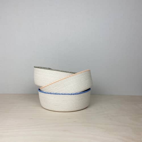 Decorative cotton rope bowl with coloured trim - 9" | Decorative Bowl in Decorative Objects by Crafting the Harvest. Item composed of cotton in boho or contemporary style