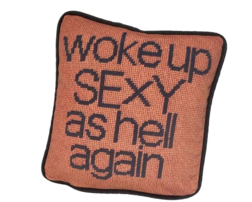 velvet WOKE UP SEXY AS HELL AGAIN custom made pillow | Pillows by Mommani Threads | Venture Chocolate and Wine Co. in Boone. Item made of cotton works with contemporary & modern style