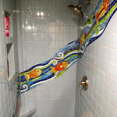 Swimming Upstream | Mosaic in Art & Wall Decor by JK Mosaic, LLC. Item composed of synthetic