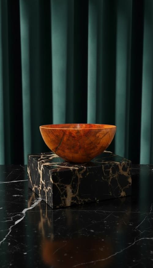 Sculptural Pearwood Vessel with Emerald Green Epoxy Accents | Decorative Bowl in Decorative Objects by Holzkunst Samuel Meisinger. Item made of wood & synthetic compatible with art deco and modern style