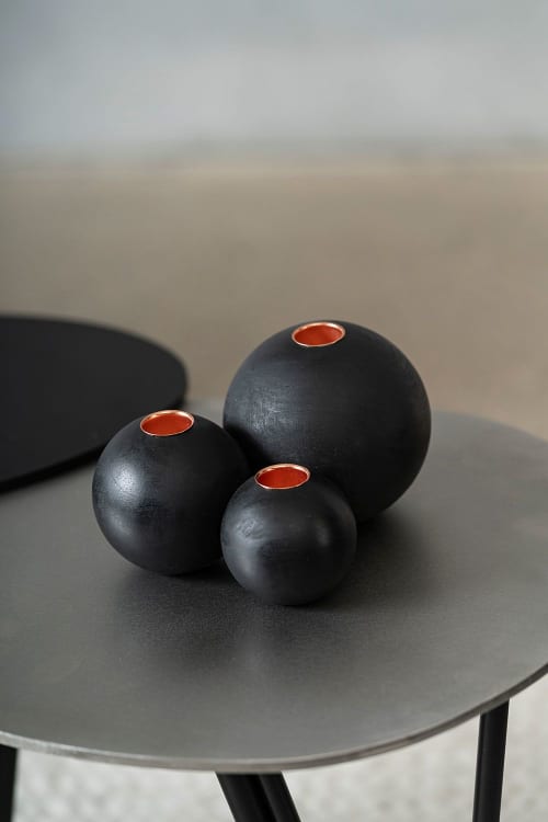 Boule candle holder - bougeoir #2 | Decorative Objects by Nadine Hajjar Studio. Item composed of walnut and copper in minimalism or contemporary style