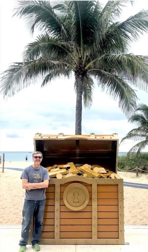 Treasure Chest | Public Sculptures by Donald Gialanella. Item made of aluminum
