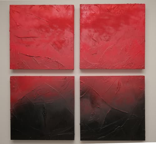 "Burning Design"- Bold Red and Black square abstract | Oil And Acrylic Painting in Paintings by Nichole McDaniel. Item made of wood & synthetic
