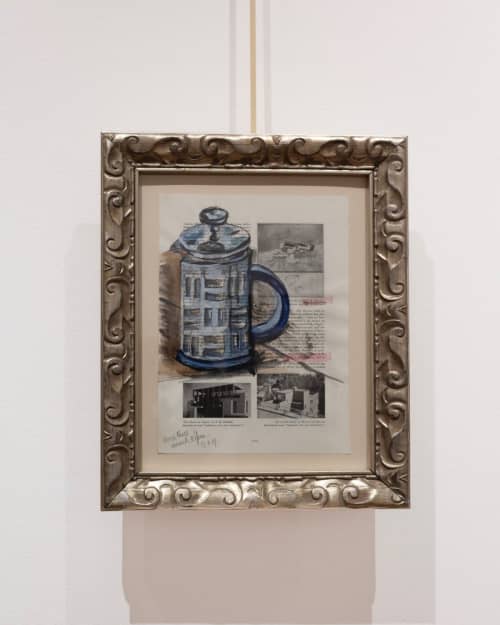 Eileen's French Press | Watercolor Painting in Paintings by Grange Home. Item composed of wood and paper in boho or mid century modern style