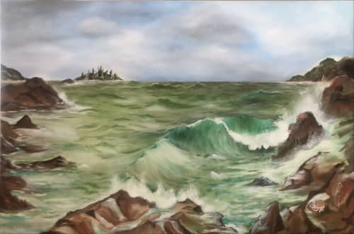 Against the Rocks | Oil And Acrylic Painting in Paintings by Mara G. Szyp. Item made of canvas & synthetic compatible with coastal style