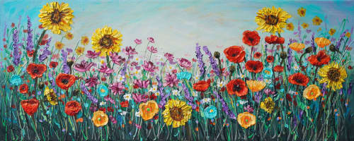 Happy Flower Dance | Oil And Acrylic Painting in Paintings by DaggArt. Item composed of canvas