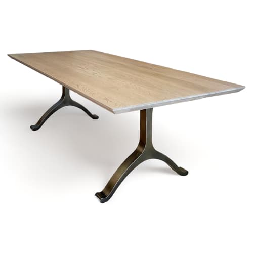 Oatmeal White Oak Wishbone Table | Dining Table in Tables by YJ Interiors. Item made of oak wood with brass works with mid century modern & contemporary style