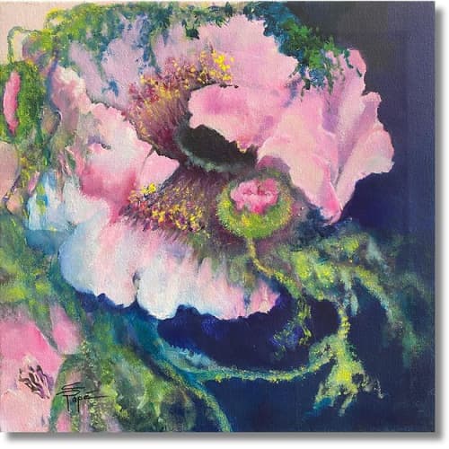 Pink Poppy | Oil And Acrylic Painting in Paintings by Christiane Papé. Item composed of canvas & synthetic