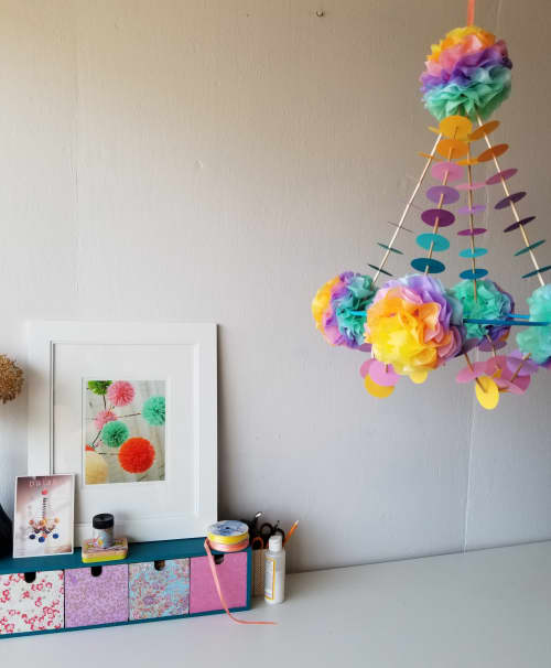 Rainbow Pastel Paper Chandelier By, Pom Chandelier Wall Hanging