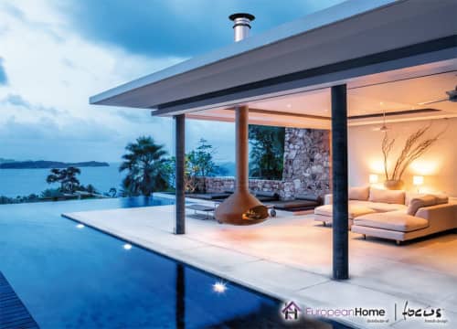 Ergofocus Outdoor Suspended Fireplace | Fireplaces by European Home. Item composed of metal