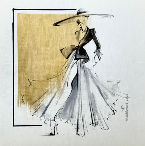 "Classic Elegance" Original Fashion Illustration on paper | Drawing in Paintings by Marina Saba Fine Art. Item composed of paper in contemporary or modern style