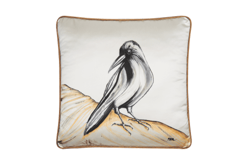Raven Hand Painted Silk Pillow | Cushion in Pillows by ALPAQ STUDIO. Item made of fabric works with minimalism & contemporary style