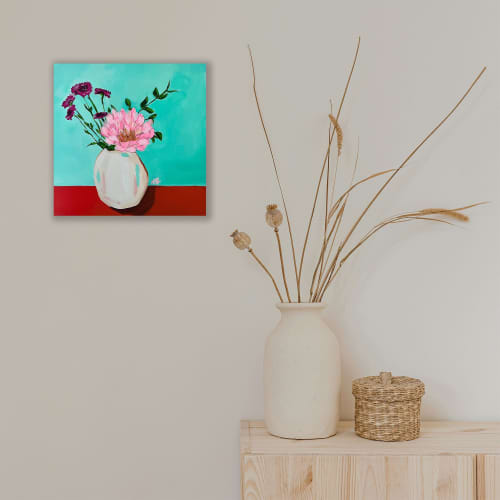 Big Pink Flowers | Mixed Media in Paintings by Nicole Simms. Item composed of wood compatible with contemporary and eclectic & maximalism style