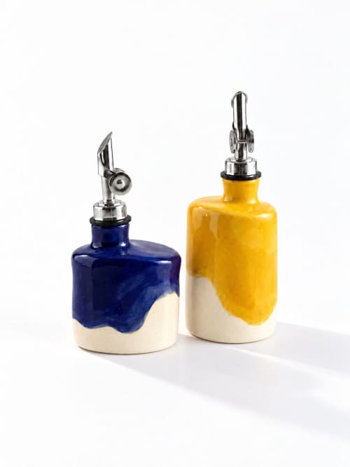 Bauhaus Olive Oil & Vinegar Set | Serveware by Pottery & Poetry. Item composed of ceramic in contemporary style