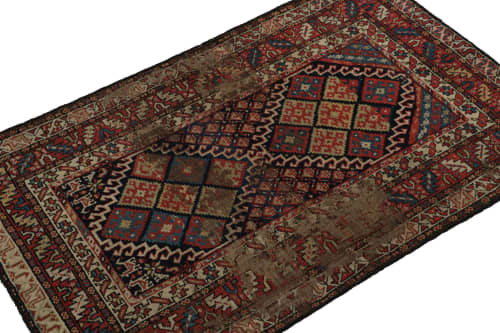 Antique Caucasian Rug in Beige, Blue & Red Geometric Pattern | Area Rug in Rugs by Rug and Kilim