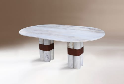 Axis Oval Table | Dining Table in Tables by Dovain Studio. Item made of marble & leather