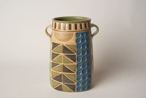 Vase - Kuba with Moss Interior | Vases & Vessels by Clare and Romy Studio. Item composed of stoneware compatible with boho and mid century modern style