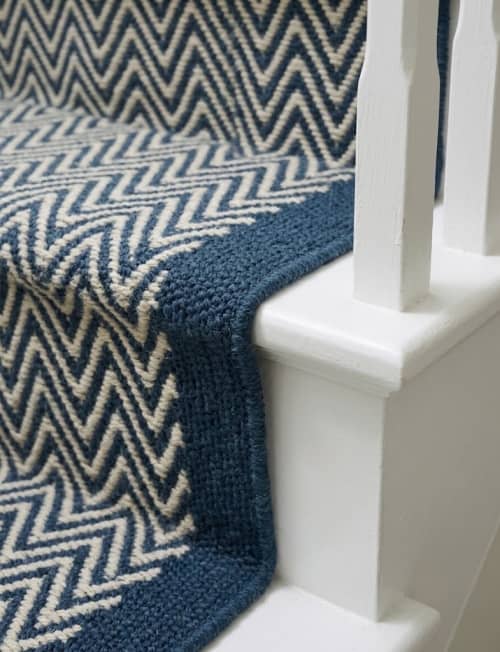 Handwoven Woolen Blue Runner Rug | Rugs by Evergreen Carpets. Item made of wool works with boho & minimalism style