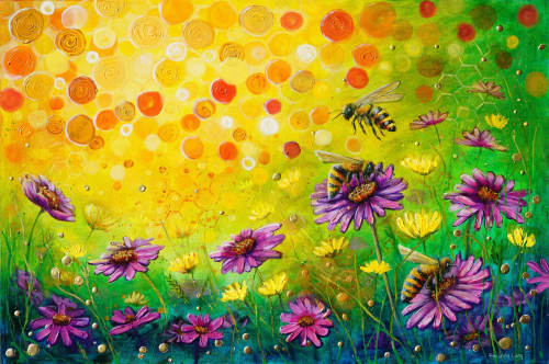 Honeybee’s Paradise Original Oil Painting | Oil And Acrylic Painting in Paintings by DaggArt. Item made of canvas compatible with contemporary style