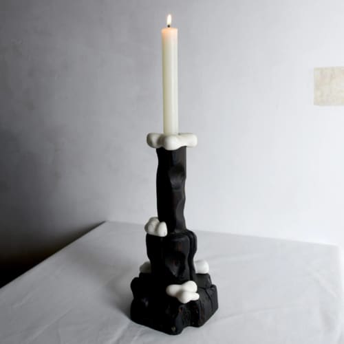 Cumulus Candle Holder — Yakisugi Wood & Marble | Decorative Objects by Gabor Gobi. Item composed of wood and marble