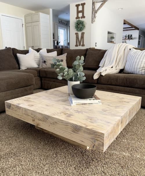 Low & Large Coffee Table | Chunky Wood Coffee Table | Tables by TRH Furniture. Item made of wood & synthetic