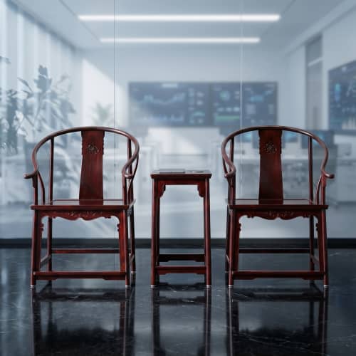 Legacy Imperial Dragon And Son Ming Horseshoe Armchair Trio | Chairs by Dynasty Artisan. Item composed of wood in contemporary or eclectic & maximalism style