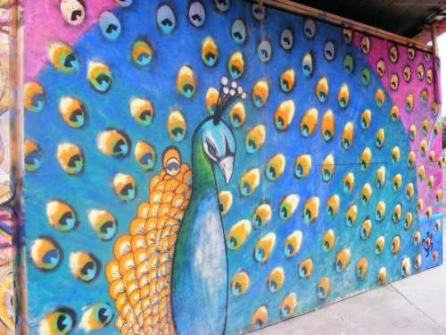 Peacock Mural | Street Murals by Rachel Kaiser Art | Downtown Great Falls Association in Great Falls. Item composed of synthetic