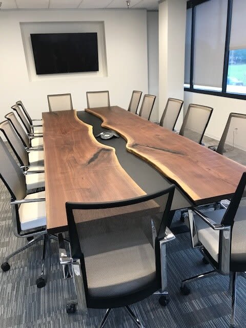Custom Live Edge Wood & Resin River Table (5) | Conference Table in Tables by Carlberg Design. Item composed of wood and metal