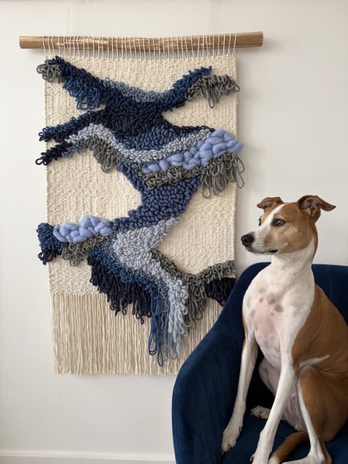 Fiber Wall Tapestry "Still Flow" | Wall Hangings by Tissage Sauvage. Item made of wood & cotton compatible with boho and contemporary style