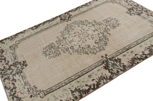 Vintage Zeki Müren Rug with Beige-Brown and Green Floral | Area Rug in Rugs by Rug and Kilim
