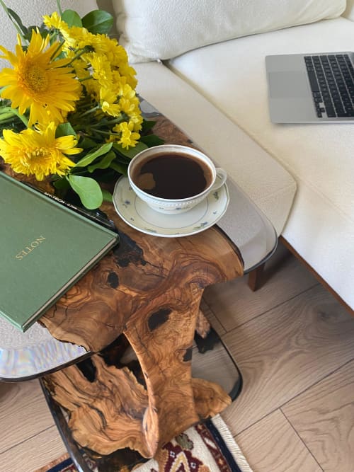 Resin End Table - C Side Epoxy Coffee Table | Tables by Tinella Wood. Item composed of oak wood in minimalism or country & farmhouse style