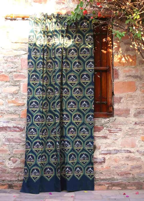 Peacock Inspired Curtain | Rajkumari | Curtains & Drapes by ichcha. Item made of cotton works with boho & contemporary style