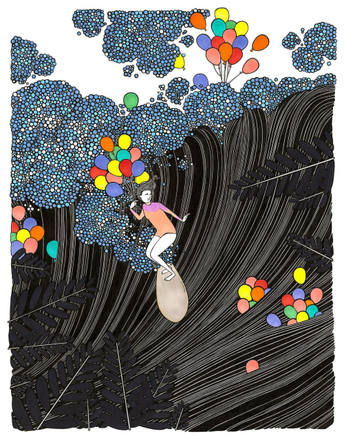 ARTWORK - Carnival Balloons 22.5" by 28" Pen on Bristol Paper | Drawings by Kris Goto | Kris Goto Studio in Honolulu. Item composed of paper