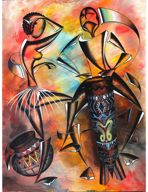 Mdundiko | Oil And Acrylic Painting in Paintings by Mwenye painter. Item composed of canvas and synthetic