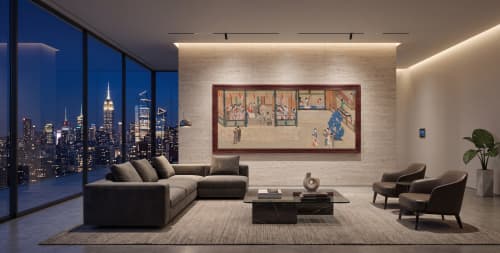 Hand Painted Silk Scroll Qiu Ying Han Palace Ming Art Part I | Oil And Acrylic Painting in Paintings by Dynasty Artisan. Item made of wood & glass compatible with contemporary and eclectic & maximalism style
