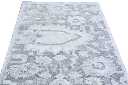 Rug & Kilim's Contemporary Geometric Floral Silver Gray Wool | Area Rug in Rugs by Rug and Kilim