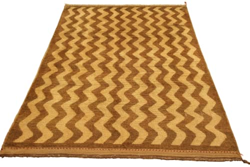 1950s Vintage Mid-Century Tulu Rug Beige Brown Chevron | Area Rug in Rugs by Rug and Kilim