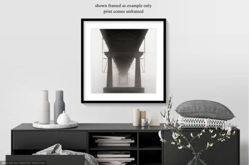 Bridge in Fog, Original Photography, Print | Photography by Nicholas Bell Photography. Item composed of paper compatible with minimalism and contemporary style
