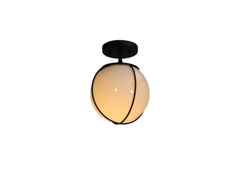 Tona Caged Milk Glass Flush Mount/ Wall Sconce | Flush Mounts by Atrix Lighting | Los Angeles in Los Angeles. Item composed of steel and glass
