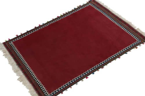 Vintage Kilim Red Open Field with Multicolor Geometric | Area Rug in Rugs by Rug and Kilim