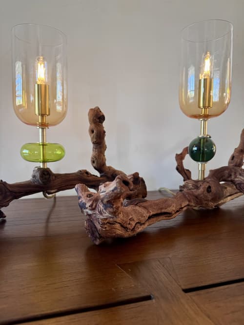 The High Plains Drifter Driftwood table lamps | Lamps by Sand+Suede. Item made of wood with brass works with contemporary & country & farmhouse style