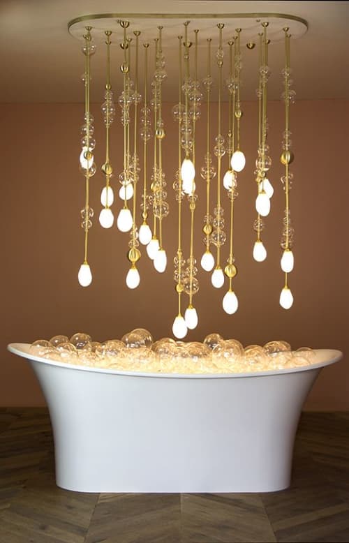 Buoyancy Bubble Bath | Chandeliers by Neptune Glassworks. Item composed of brass and glass