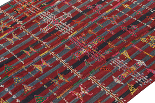 Vintage Shahsavan Persian Kilim in red and Blue Stripes | Area Rug in Rugs by Rug and Kilim