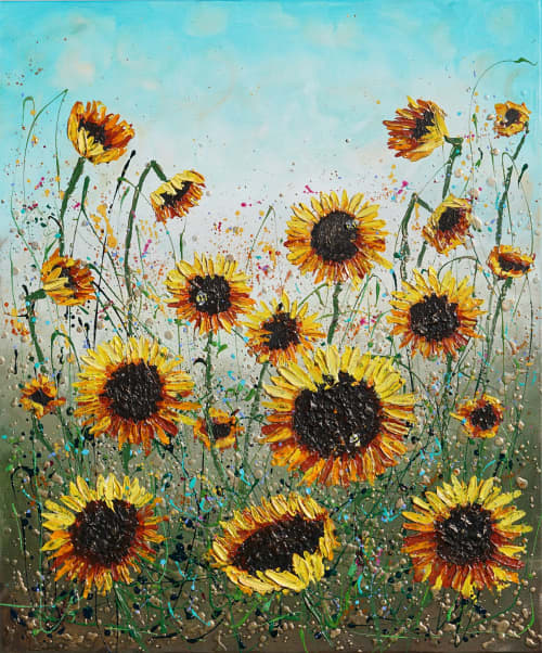 Sunflower Joy Original Acrylic Painting 30 x 36 | Oil And Acrylic Painting in Paintings by DaggArt