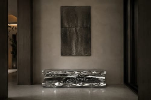 Wave-Form Steel Bench — Tarifa by Nitush Aroosh | Benches & Ottomans by Nitush Aroosh. Item composed of steel in contemporary or eclectic & maximalism style