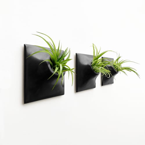 Node S Wall Planter, 6" Modern Plant Wall Set, Black | Plant Hanger in Plants & Landscape by Pandemic Design Studio. Item made of stoneware works with minimalism & mid century modern style