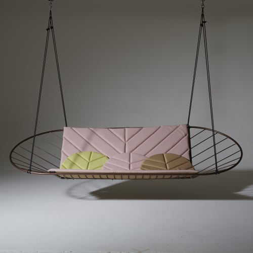 Modern Stainless Steel Two Seater Swing Porch Set | Bench in Benches & Ottomans by Studio Stirling. Item works with boho & contemporary style