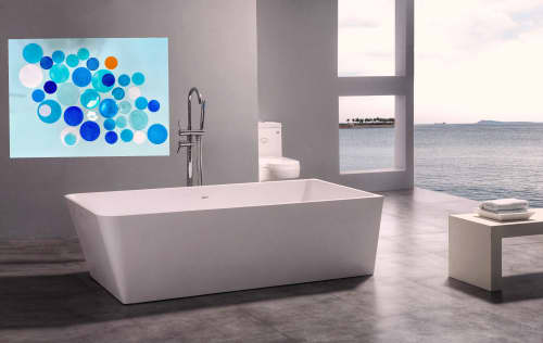 River Dots | Oil And Acrylic Painting in Paintings by LESLIE MORGAN ART. Item made of wood with synthetic