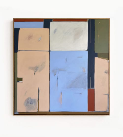 Field Meeting | Oil And Acrylic Painting in Paintings by Sarah Kelk. Item made of oak wood with canvas works with minimalism & mid century modern style