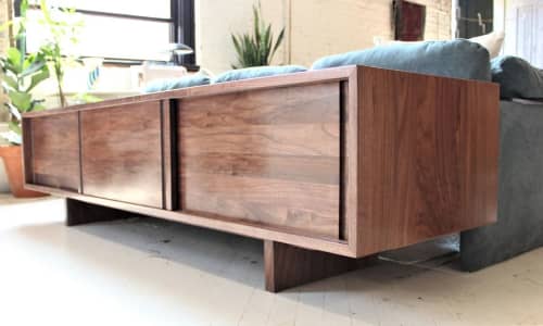 Modern walnut media deals console